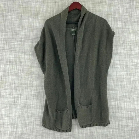 Eddie Bauer Womens M Linen sleeveless knit cardigan open front green 3620 - Picture 1 of 6